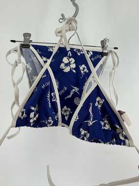 Y2K Mudd Swim Bikini Set Large Blue Hibiscus Hawaiian Pinup String USA